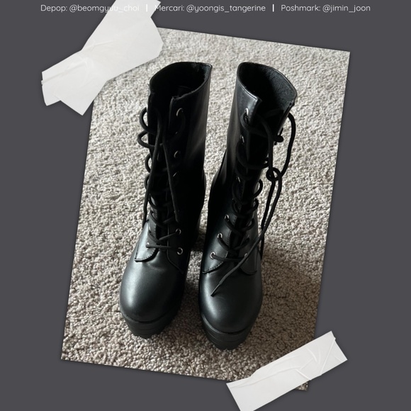 Black platform heeled boots - Picture 2 of 3